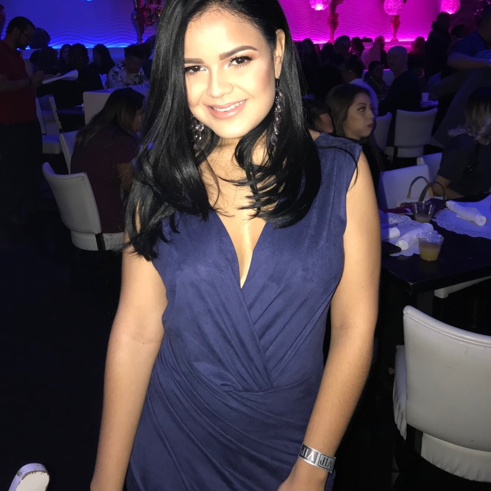 Navy Suede Midi Dress - image 2